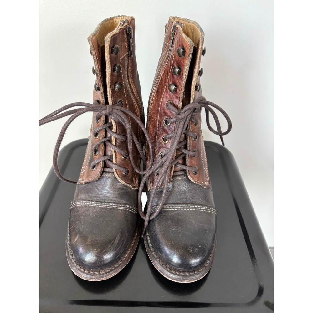 Bed Stu Manchester Women 8‎ Brown Leather Lace Up Zip Combat Boots